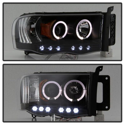 LED Halo Black Projector Headlights <br>02-05 Dodge Ram 1500 03-05 Dodge Ram 3500 Ram 2500