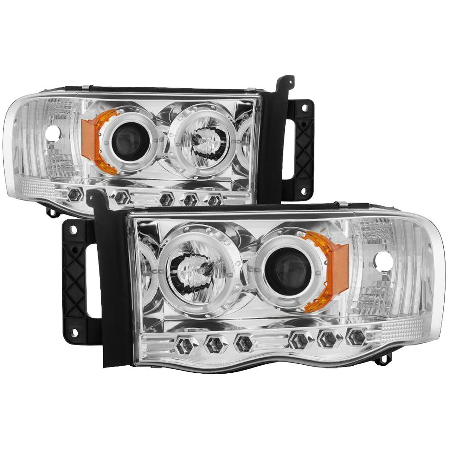 LED Halo Chrome Projector Headlights <br>02-05 Dodge Ram 1500 03-05 Dodge Ram 3500 Ram 2500