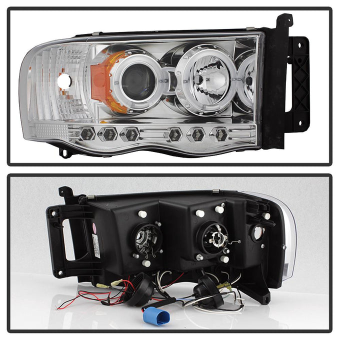 LED Halo Chrome Projector Headlights <br>02-05 Dodge Ram 1500 03-05 Dodge Ram 3500 Ram 2500