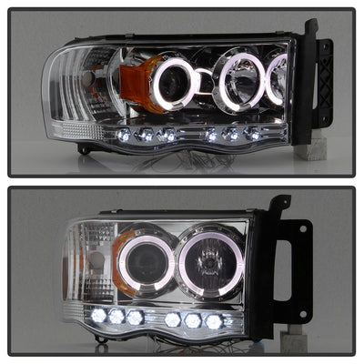 LED Halo Chrome Projector Headlights <br>02-05 Dodge Ram 1500 03-05 Dodge Ram 3500 Ram 2500