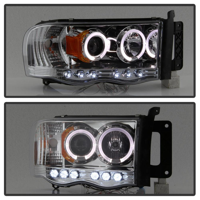 LED Halo Chrome Projector Headlights <br>02-05 Dodge Ram 1500 03-05 Dodge Ram 3500 Ram 2500