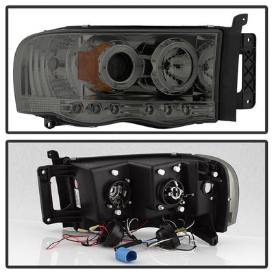 LED Halo Smoke Projector Headlights <br>02-05 Dodge Ram 1500 03-05 Dodge Ram 3500 Ram 2500