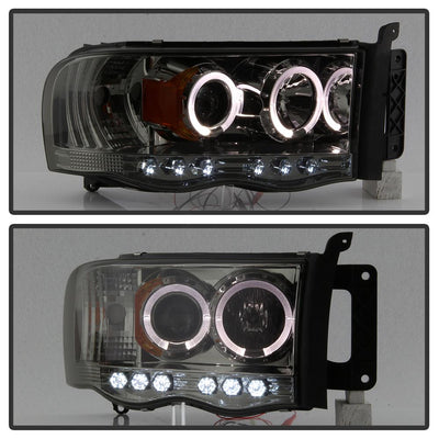 LED Halo Smoke Projector Headlights <br>02-05 Dodge Ram 1500 03-05 Dodge Ram 3500 Ram 2500