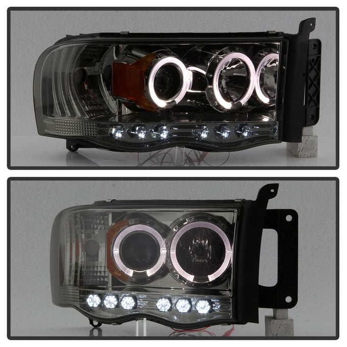 LED Halo Smoke Projector Headlights <br>02-05 Dodge Ram 1500 03-05 Dodge Ram 3500 Ram 2500