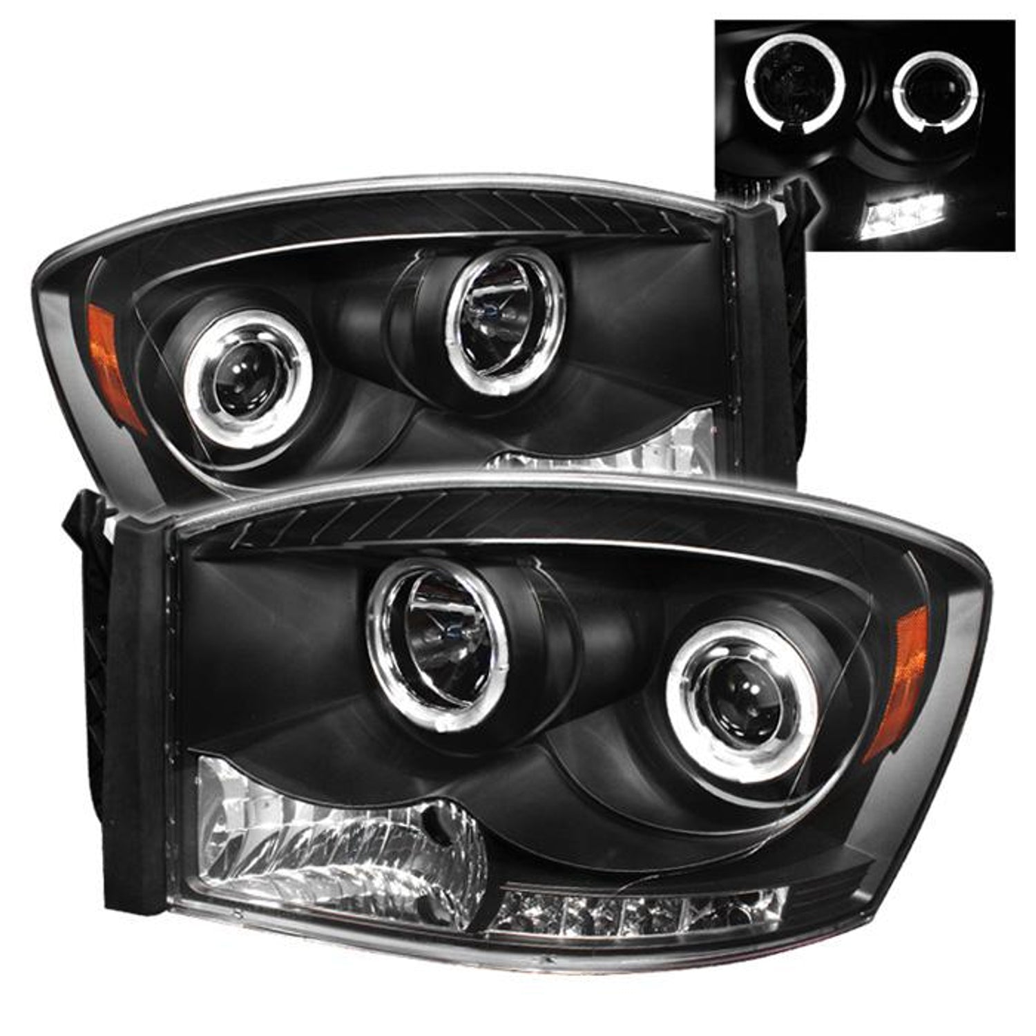 LED Halo Black Projector Headlights <br>06-08 Dodge Ram 1500 06-09 Dodge Ram 2500 Ram 3500