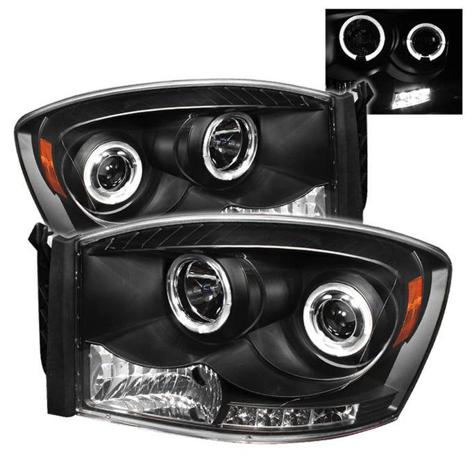LED Halo Black Projector Headlights <br>06-08 Dodge Ram 1500 06-09 Dodge Ram 2500 Ram 3500