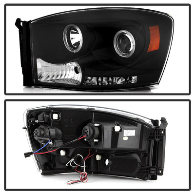 LED Halo Black Projector Headlights <br>06-08 Dodge Ram 1500 06-09 Dodge Ram 2500 Ram 3500