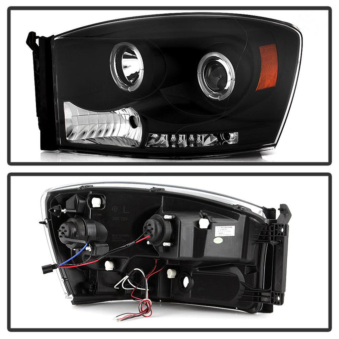 LED Halo Black Projector Headlights <br>06-08 Dodge Ram 1500 06-09 Dodge Ram 2500 Ram 3500