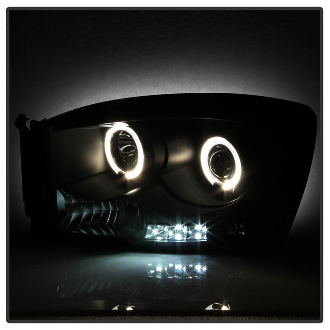 LED Halo Black Projector Headlights <br>06-08 Dodge Ram 1500 06-09 Dodge Ram 2500 Ram 3500