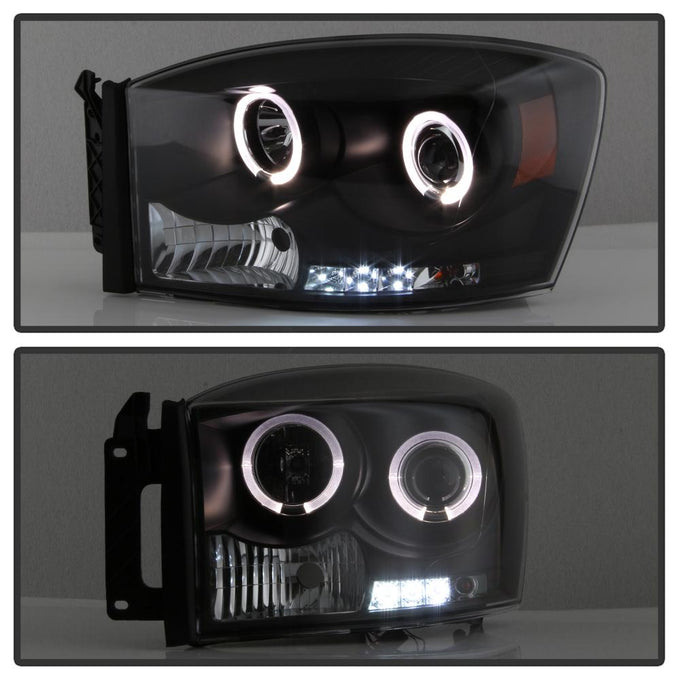 LED Halo Black Projector Headlights <br>06-08 Dodge Ram 1500 06-09 Dodge Ram 2500 Ram 3500