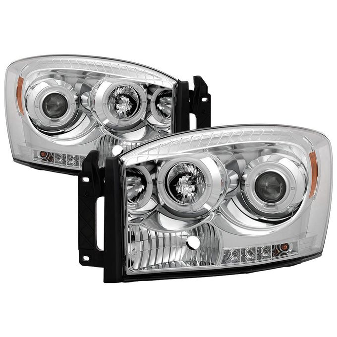 LED Halo Chrome Projector Headlights <br>06-08 Dodge Ram 1500 06-09 Dodge Ram 2500 Ram 3500