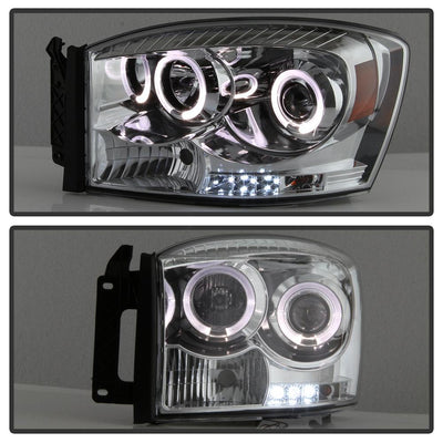 LED Halo Chrome Projector Headlights <br>06-08 Dodge Ram 1500 06-09 Dodge Ram 2500 Ram 3500