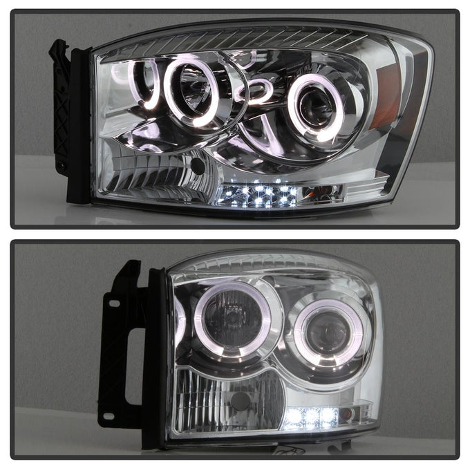 LED Halo Chrome Projector Headlights <br>06-08 Dodge Ram 1500 06-09 Dodge Ram 2500 Ram 3500