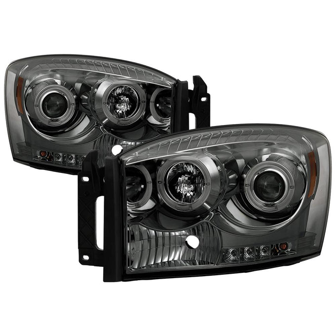 LED Halo Smoke Projector Headlights <br>06-08 Dodge Ram 1500 06-09 Dodge Ram 2500 Ram 3500