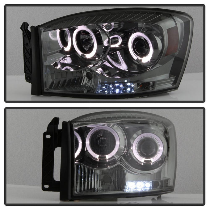 LED Halo Smoke Projector Headlights <br>06-08 Dodge Ram 1500 06-09 Dodge Ram 2500 Ram 3500