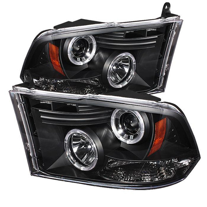 LED Halo Black Projector Headlights <br>09-18 Ram 1500 2500 3500