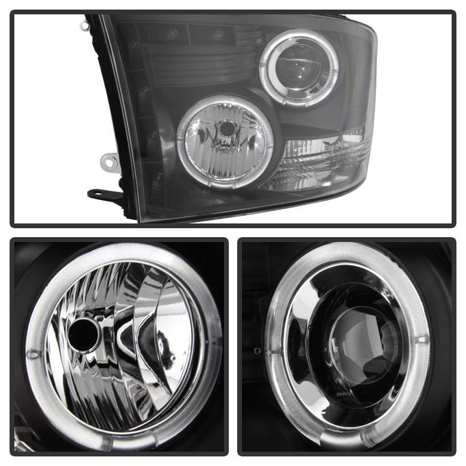 LED Halo Black Projector Headlights <br>09-18 Ram 1500 2500 3500