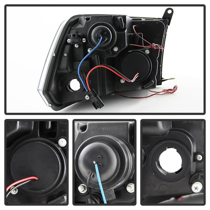 LED Halo Black Projector Headlights <br>09-18 Ram 1500 2500 3500