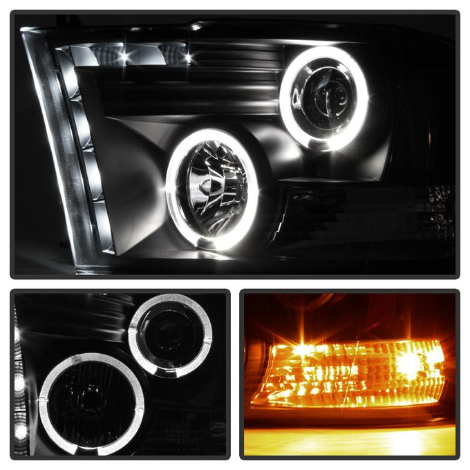 LED Halo Black Projector Headlights <br>09-18 Ram 1500 2500 3500