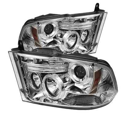 LED Halo Chrome Projector Headlights <br>09-18 Ram 1500 2500 3500