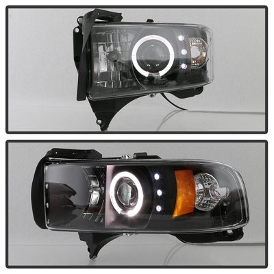 LED Halo Black Projector Headlights <br>94-01 Dodge Ram 1500 94-02 Dodge Ram 2500 Ram 3500