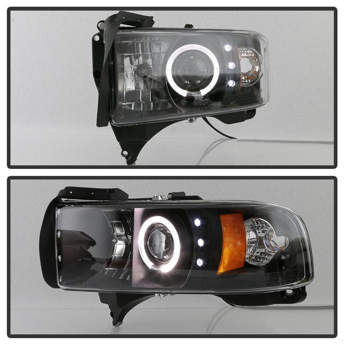 LED Halo Black Projector Headlights <br>94-01 Dodge Ram 1500 94-02 Dodge Ram 2500 Ram 3500