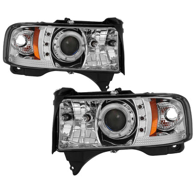 LED Halo Chrome Projector Headlights <br>94-01 Dodge Ram 1500 94-02 Dodge Ram 2500 Ram 3500