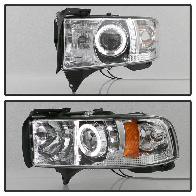 LED Halo Chrome Projector Headlights <br>94-01 Dodge Ram 1500 94-02 Dodge Ram 2500 Ram 3500