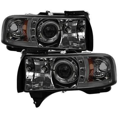 LED Halo Smoke Projector Headlights <br>94-01 Dodge Ram 1500 94-02 Dodge Ram 2500 Ram 3500