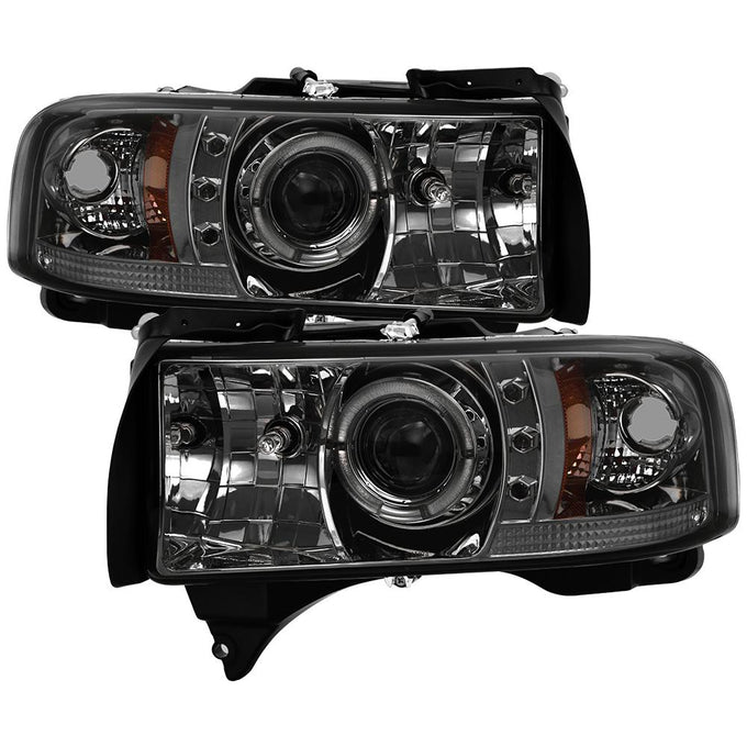 LED Halo Smoke Projector Headlights <br>94-01 Dodge Ram 1500 94-02 Dodge Ram 2500 Ram 3500