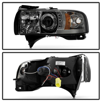 LED Halo Smoke Projector Headlights <br>94-01 Dodge Ram 1500 94-02 Dodge Ram 2500 Ram 3500