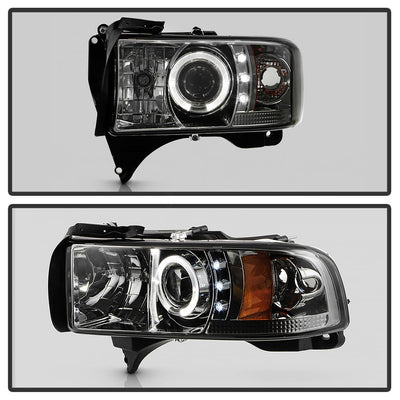 LED Halo Smoke Projector Headlights <br>94-01 Dodge Ram 1500 94-02 Dodge Ram 2500 Ram 3500