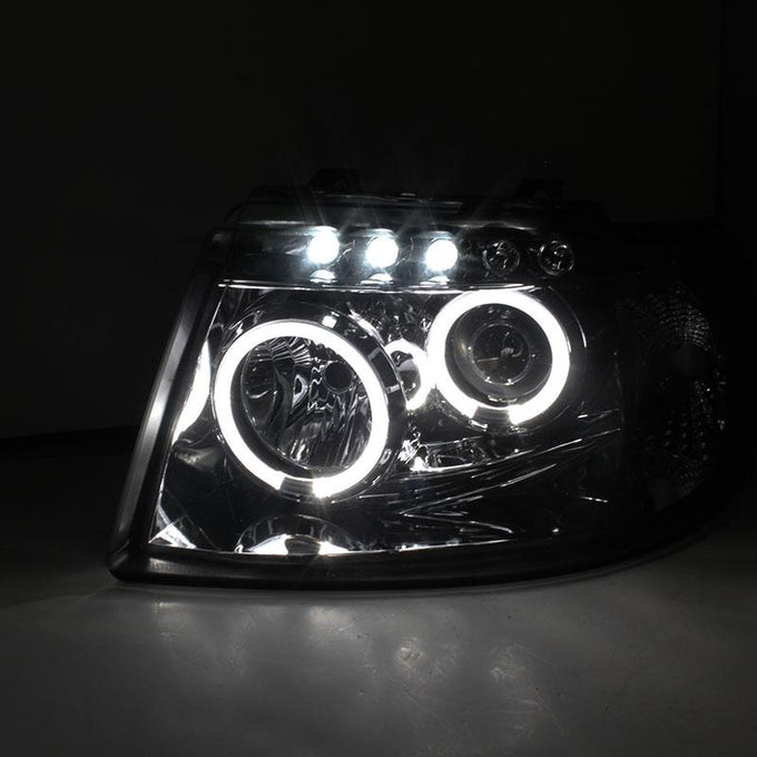 LED Halo Chrome Projector Headlights <br>03-06 Ford Expedition