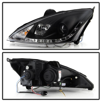 DRL Black Projector Headlights <br>00-04 Ford Focus