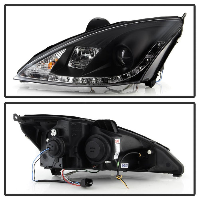 DRL Black Projector Headlights <br>00-04 Ford Focus