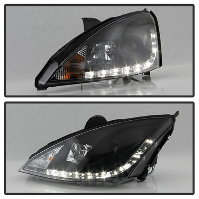 DRL Black Projector Headlights <br>00-04 Ford Focus