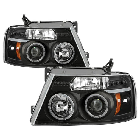 Version 2 Black LED Halo Projector Headlights <br>04-08 Ford F-150