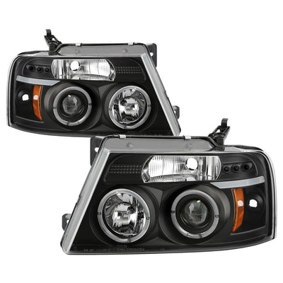 Version 2 Black LED Halo Projector Headlights <br>04-08 Ford F-150