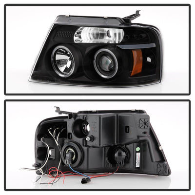 Version 2 Black LED Halo Projector Headlights <br>04-08 Ford F-150