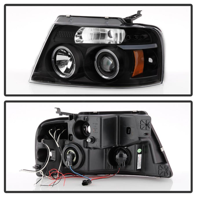 Version 2 Black LED Halo Projector Headlights <br>04-08 Ford F-150