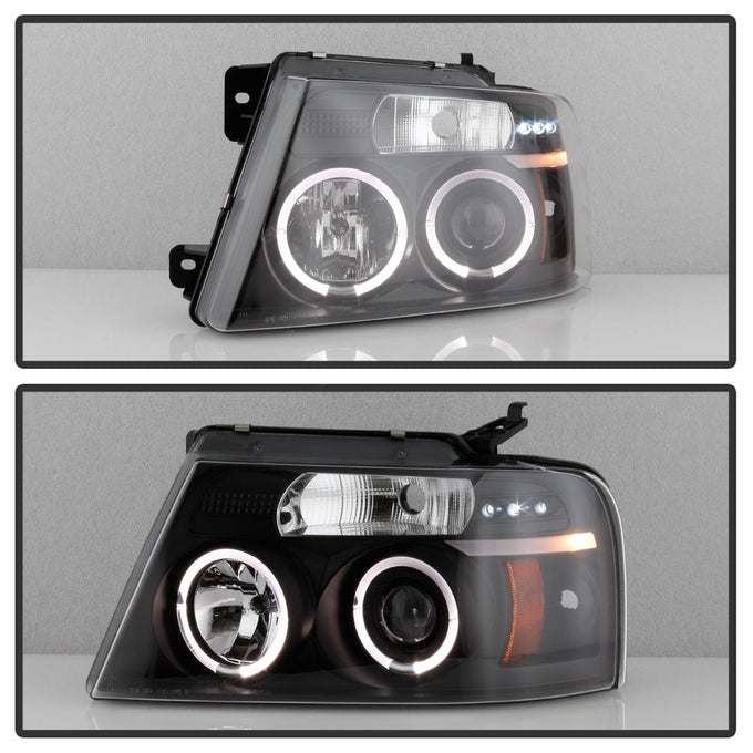 Version 2 Black LED Halo Projector Headlights <br>04-08 Ford F-150