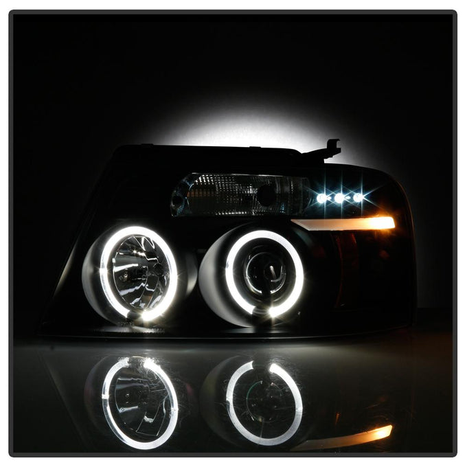Version 2 Black LED Halo Projector Headlights <br>04-08 Ford F-150