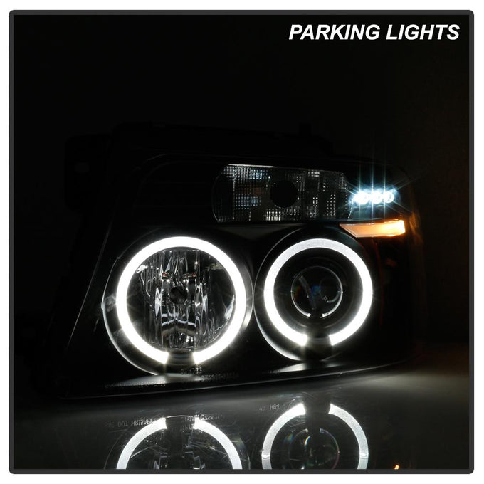 Version 2 Black LED Halo Projector Headlights <br>04-08 Ford F-150