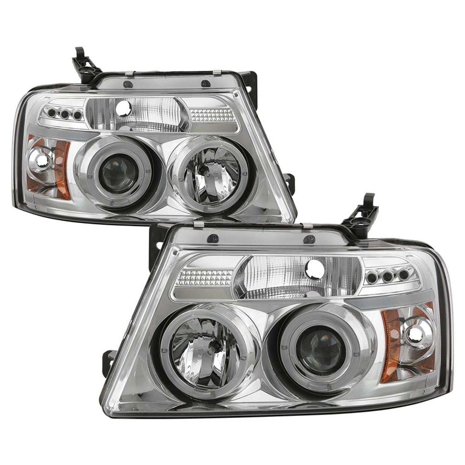 Version 2 Chrome LED Halo Projector Headlights <br>04-08 Ford F-150