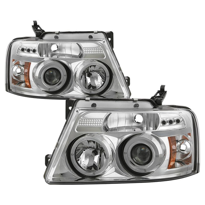Version 2 Chrome LED Halo Projector Headlights <br>04-08 Ford F-150