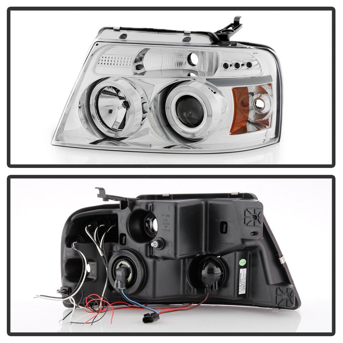 Version 2 Chrome LED Halo Projector Headlights <br>04-08 Ford F-150