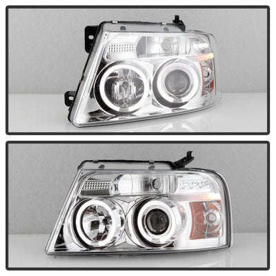 Version 2 Chrome LED Halo Projector Headlights <br>04-08 Ford F-150