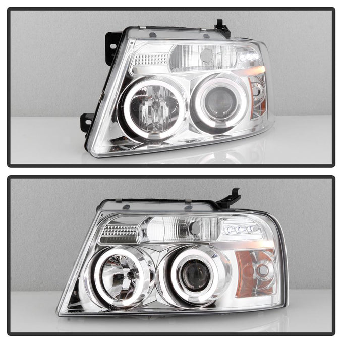 Version 2 Chrome LED Halo Projector Headlights <br>04-08 Ford F-150