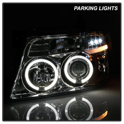 Version 2 Chrome LED Halo Projector Headlights <br>04-08 Ford F-150