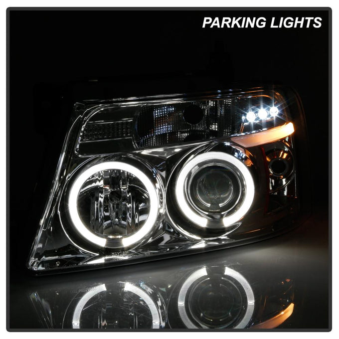 Version 2 Chrome LED Halo Projector Headlights <br>04-08 Ford F-150